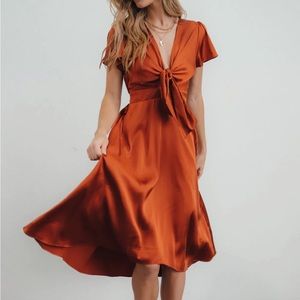 BalticBørn Poppy Satin Midi Dress in Rust
